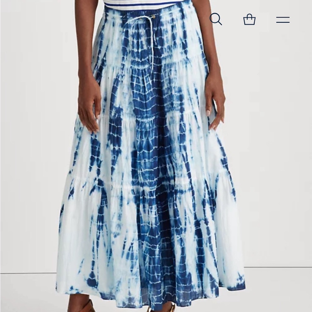 Ralph Lauren Navy & White Tie-Dye Tiered Peasant Skirt Size XL (Size 12)